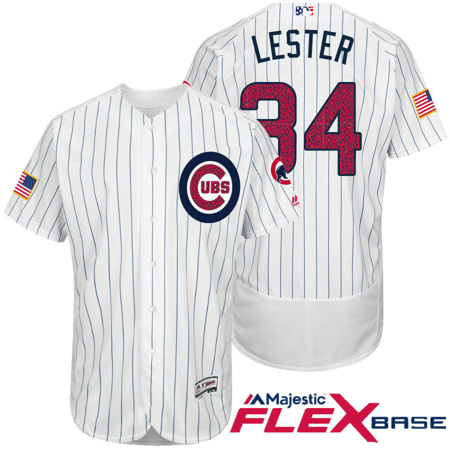 Chicago Cubs #34 Jon Lester White Stars & Stripes 2016 Independence Day Flex Base Jersey