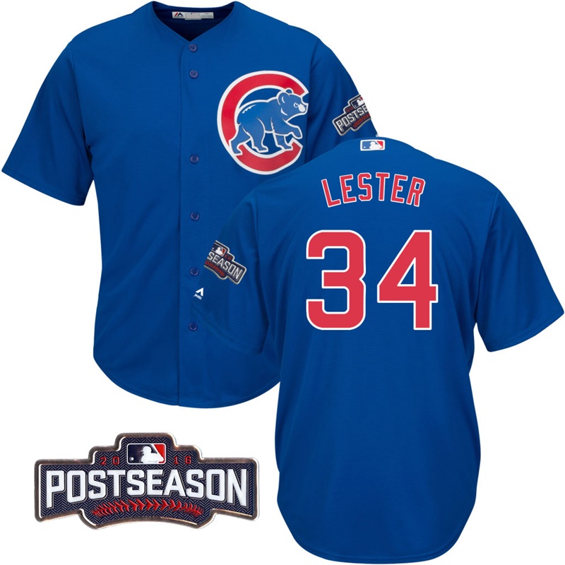 Chicago Cubs Jon Lester #34 NL Central Division Champions Royal 2016 Postseason Patch Cool Base Jersey