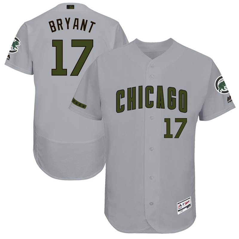 Kris Bryant #17 Men Chicago Cubs 2017 Memorial Day Gray Flex Base Jersey