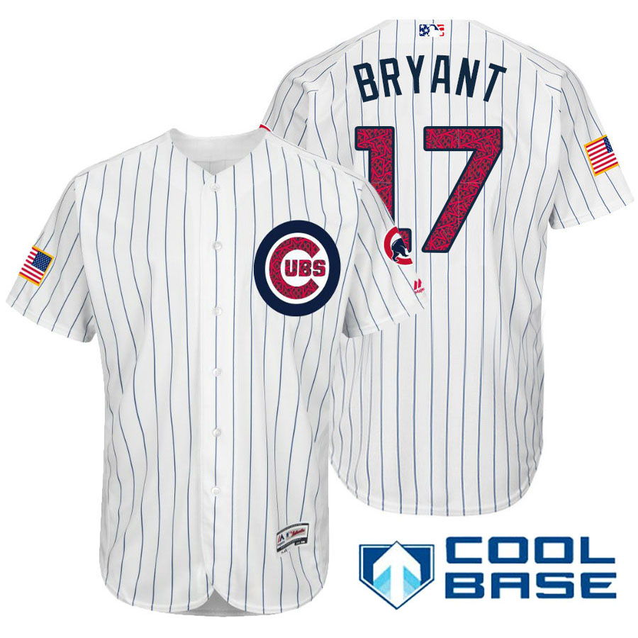 Chicago Cubs #17 Kris Bryant White Stars & Stripes 2016 Independence Day Cool Base Jersey