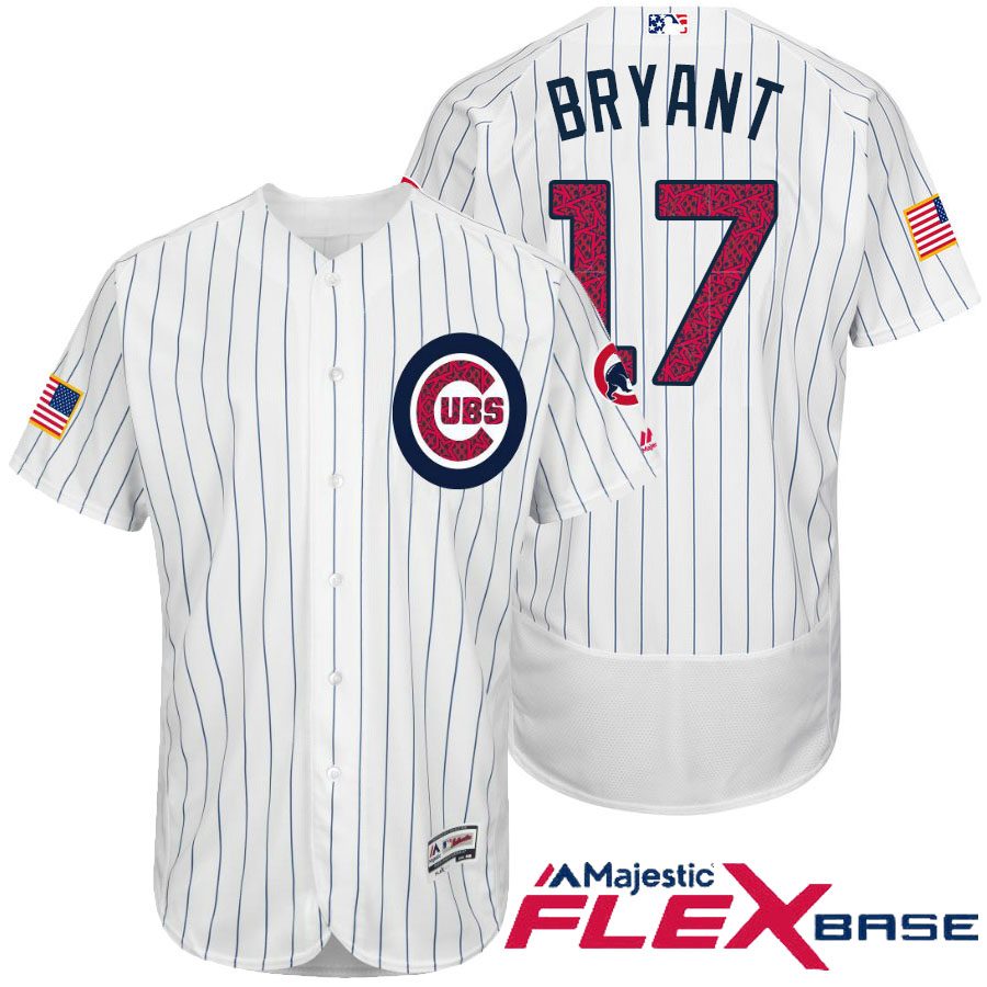 Chicago Cubs #17 Kris Bryant White Stars & Stripes 2016 Independence Day Flex Base Jersey