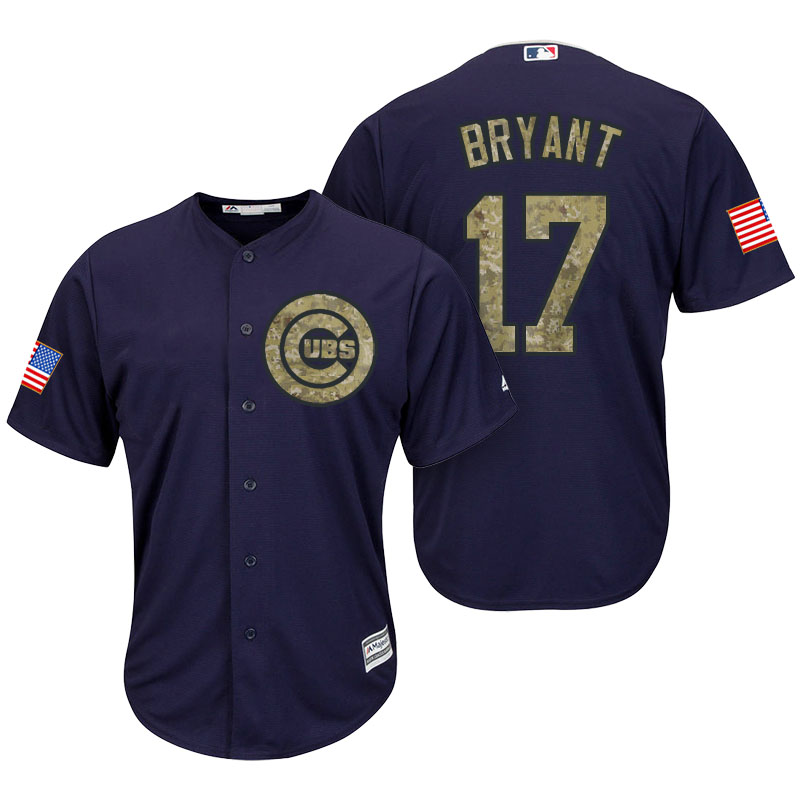 Chicago Cubs Kris Bryant #17 Navy Camo Flag Patch Cool Base Jersey