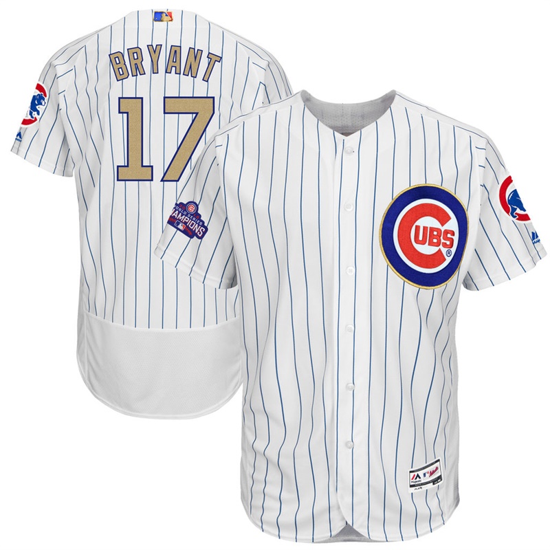 Men Chicago Cubs Kris Bryant #17 White 2017 Gold Program Flex Base Jersey