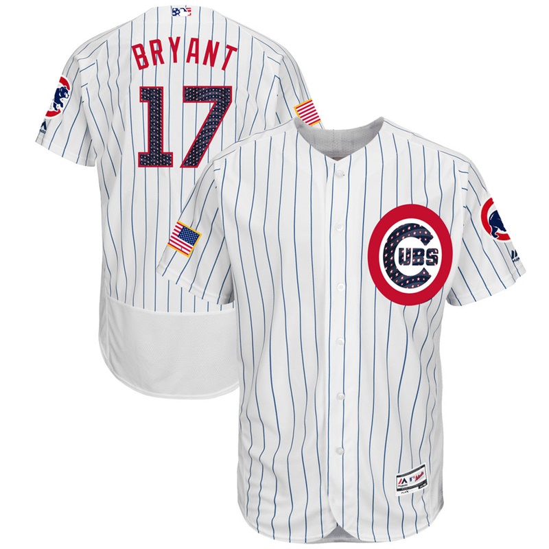 Kris Bryant #17 Chicago Cubs 2017 Stars & Stripes Independence Day White Flex Base Jersey - Men