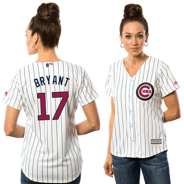 Women's Chicago Cubs Kris Bryant #17 White 2016 Independence Day Stars & Stripes Cool Base Jersey