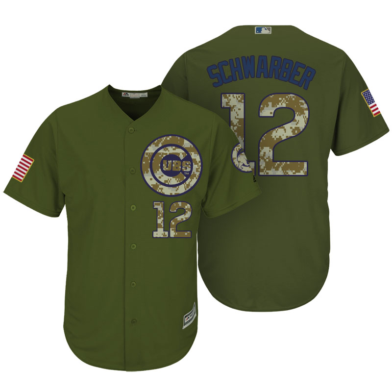 Chicago Cubs #12 Kyle Schwarber Camo Olive Salute Official Cool Base Player Jersey