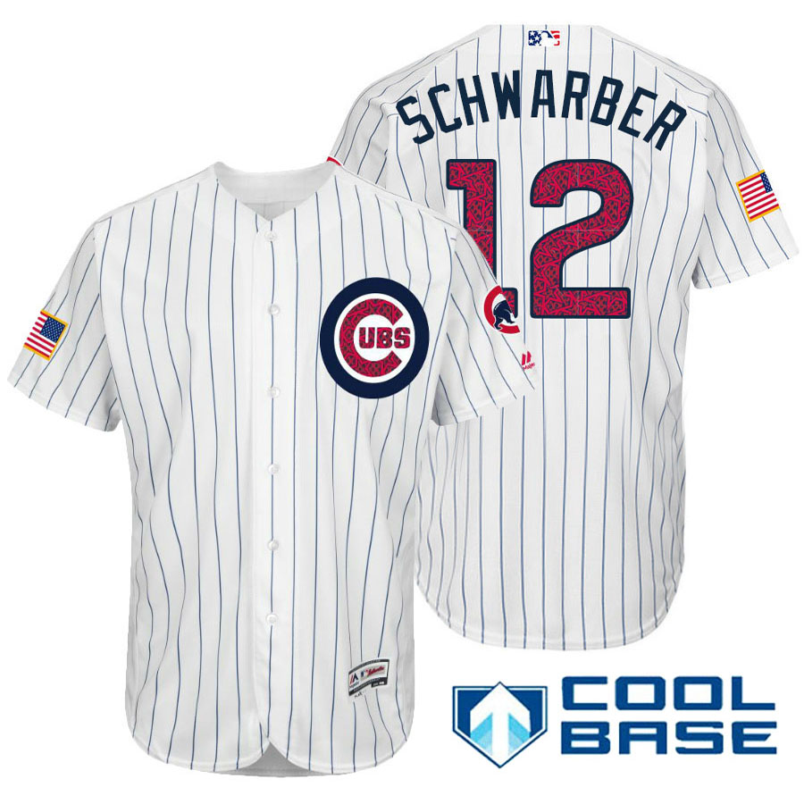 Chicago Cubs #12 Kyle Schwarber White Stars & Stripes 2016 Independence Day Cool Base Jersey