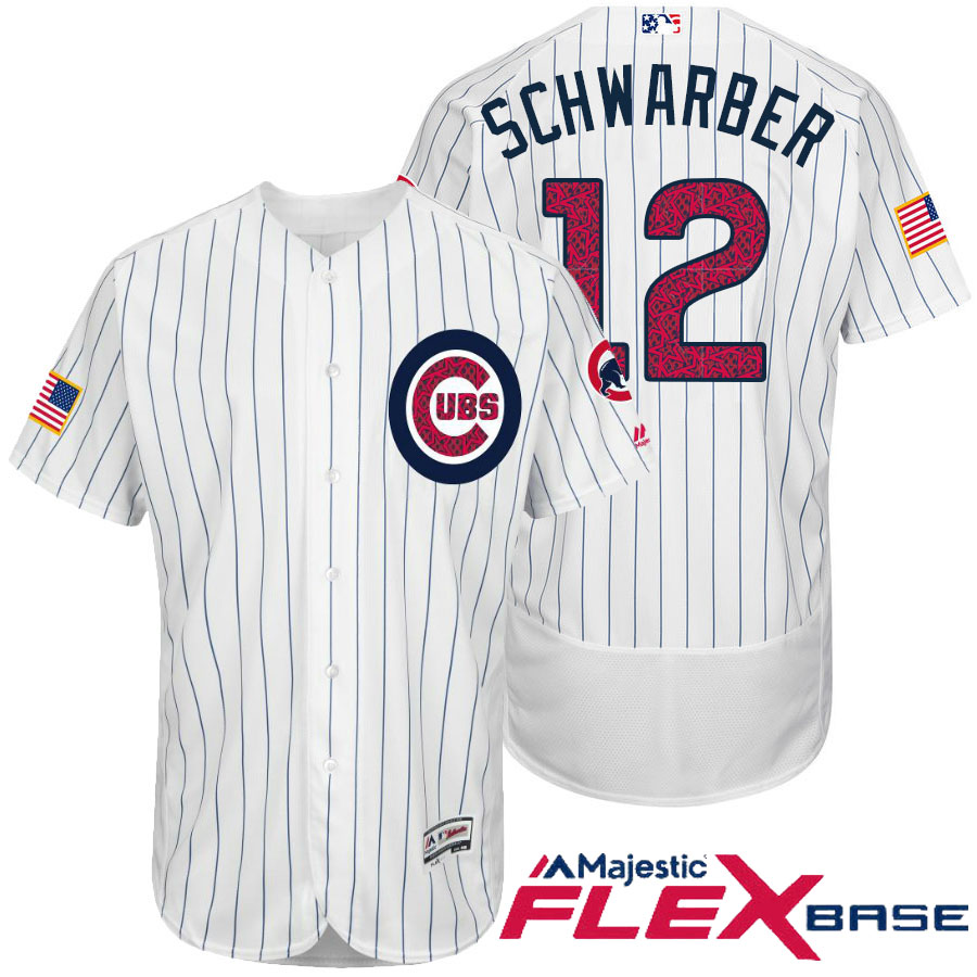 Chicago Cubs #12 Kyle Schwarber White Stars & Stripes 2016 Independence Day Flex Base Jersey