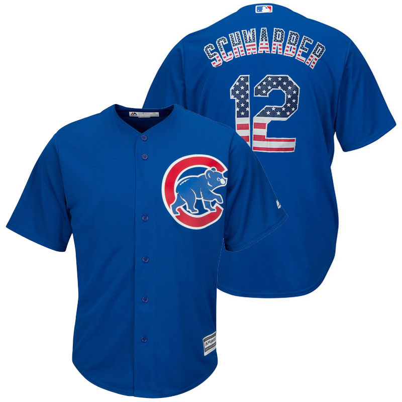 Chicago Cubs Kyle Schwarber #12 Royal Stars and Stripes Cool Base Jersey