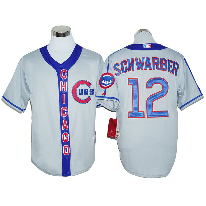 Chicago Cubs Kyle Schwarber #12 Gray Throwback Authentic Cool Base Jersey