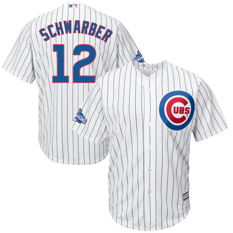 Chicago Cubs Kyle Schwarber #12 White 2016 World Series Champions Cool Base Jersey