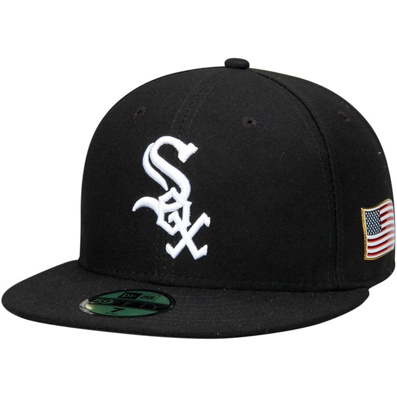 Chicago White Sox Black On Field 9/11 Side Patch US Flag 59FIFTY Flex Hat