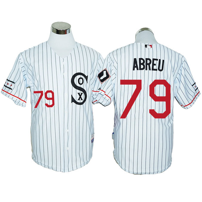 Chicago White Sox Jose Abreu #79 White Throwback Stripe Authentic Cool Base Jersey