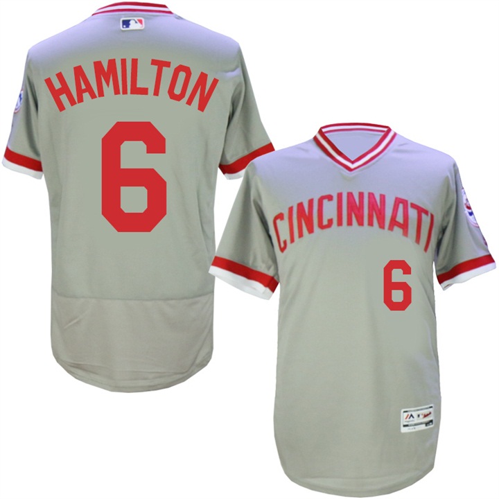 Cincinnati Reds #6 Billy Hamilton Gray 1976 Throwback Road Flexbase Jersey