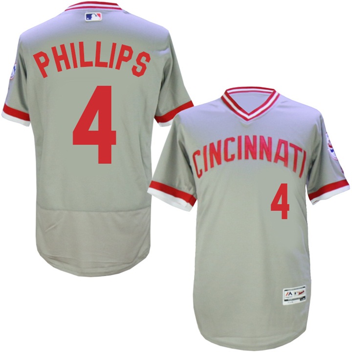 Cincinnati Reds #4 Brandon Phillips Gray 1976 Throwback Road Flexbase Jersey