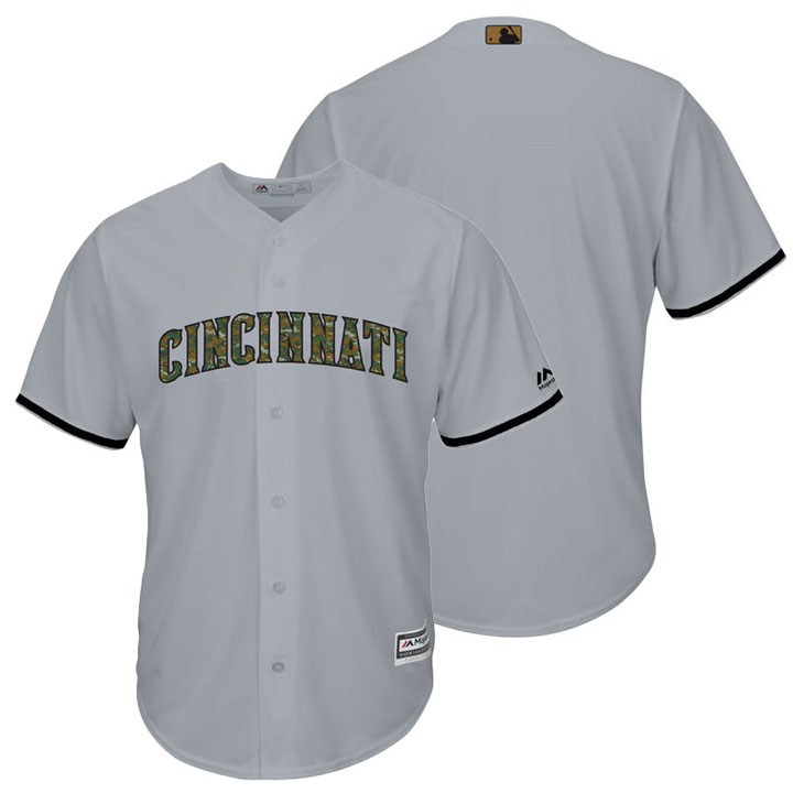 Cincinnati Reds Gray Camo Fashion 2016 Memorial Day Cool Base Jersey