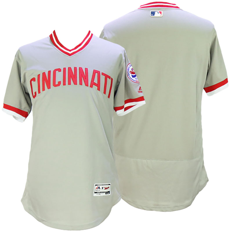 Cincinnati Reds Majestic Gray Throwback Flex Base Jersey