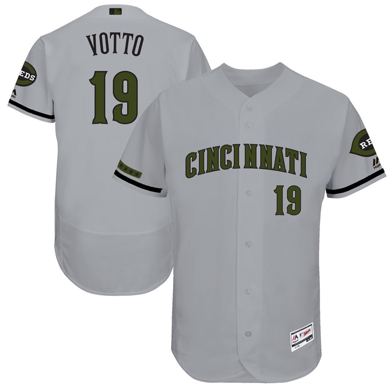 Joey Votto #19 Men Cincinnati Reds 2017 Memorial Day Gray Flex Base Jersey