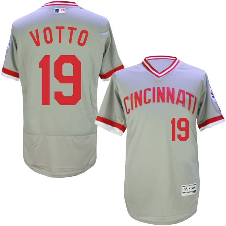 Cincinnati Reds #19 Joey Votto Gray 1976 Throwback Road Flexbase Jersey