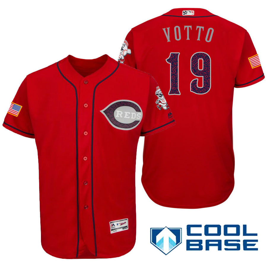 Cincinnati Reds #19 Joey Votto Red Stars & Stripes 2016 Independence Day Cool Base Jersey