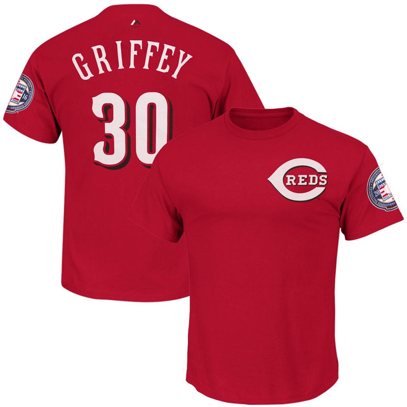 Cincinnati Reds Ken Griffey Jr. Red 2016 Hall Of Fame Induction Patch Name & Number T-Shirt