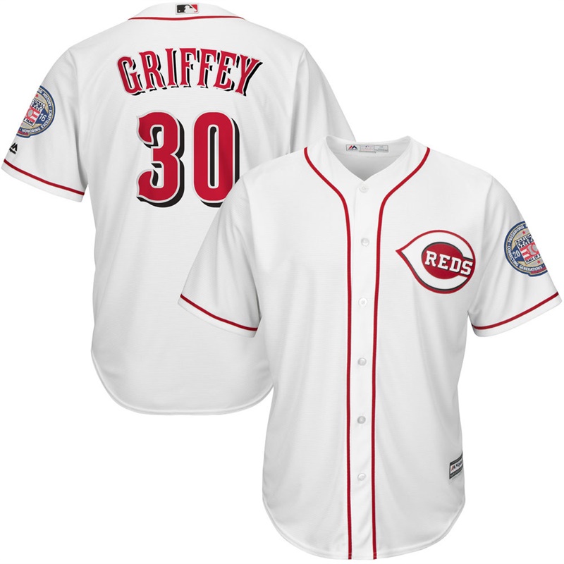 Cincinnati Reds Ken Griffey Jr. White Home 2016 Hall Of Fame Induction Cool Base Jersey with Sleeve Patch