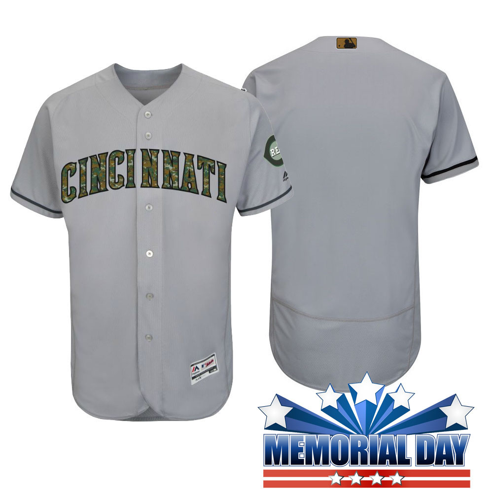 Cincinnati Reds Memorial Day Gray Camo Flex Base Team Jersey