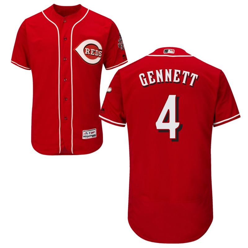 Men Cincinnati Reds Scooter Gennett #4 Scarlet Alternate Flex Base Jersey