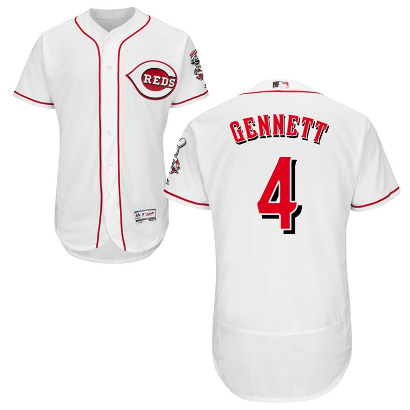 Men Cincinnati Reds Scooter Gennett #4 White Home Flex Base Jersey