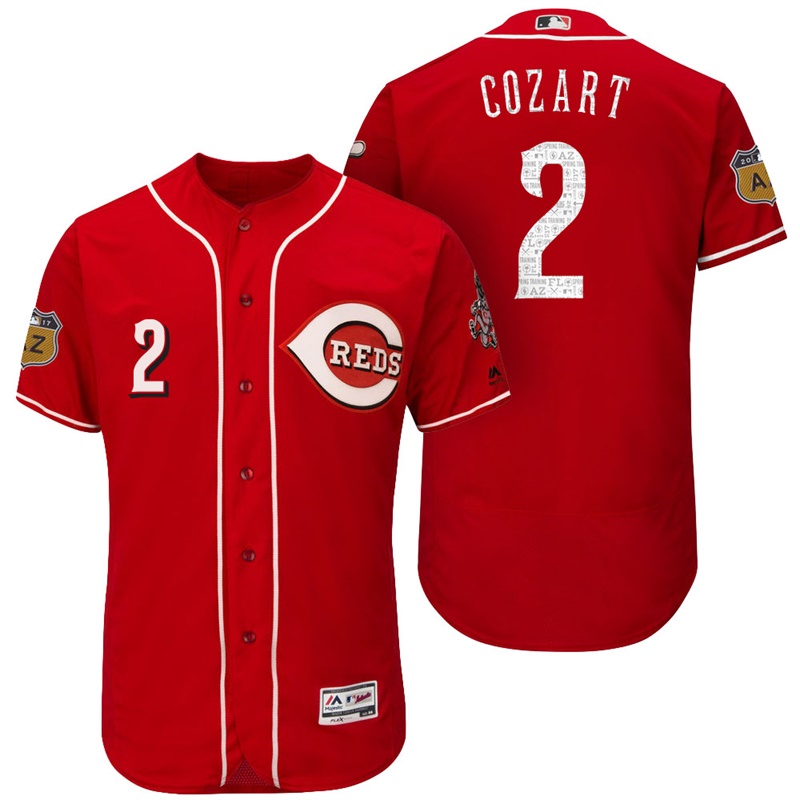 Cincinnati Reds Zack Cozart #2 Scarlet 2017 Spring Training Cactus League Patch Authentic Collection Flex Base Jersey