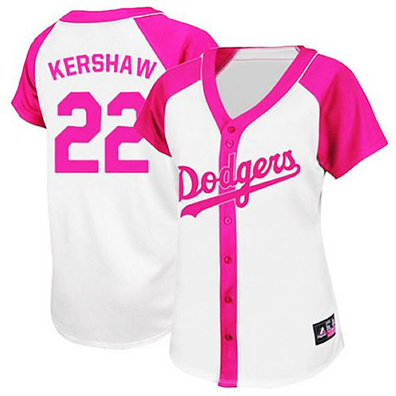 Los Angeles Dodgers #22 Clayton Kershaw White/Pink Women's Splash Fashion Jersey