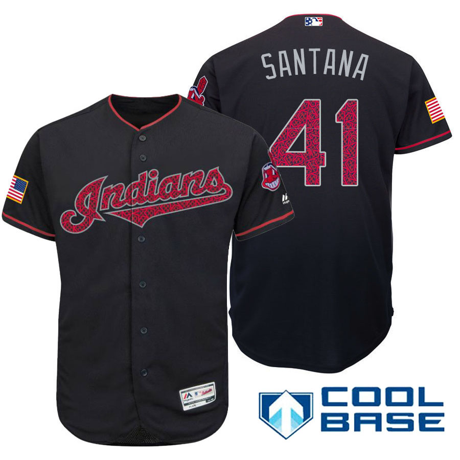 Cleveland Indians #41 Carlos Santana Navy Stars & Stripes 2016 Independence Day Cool Base Jersey