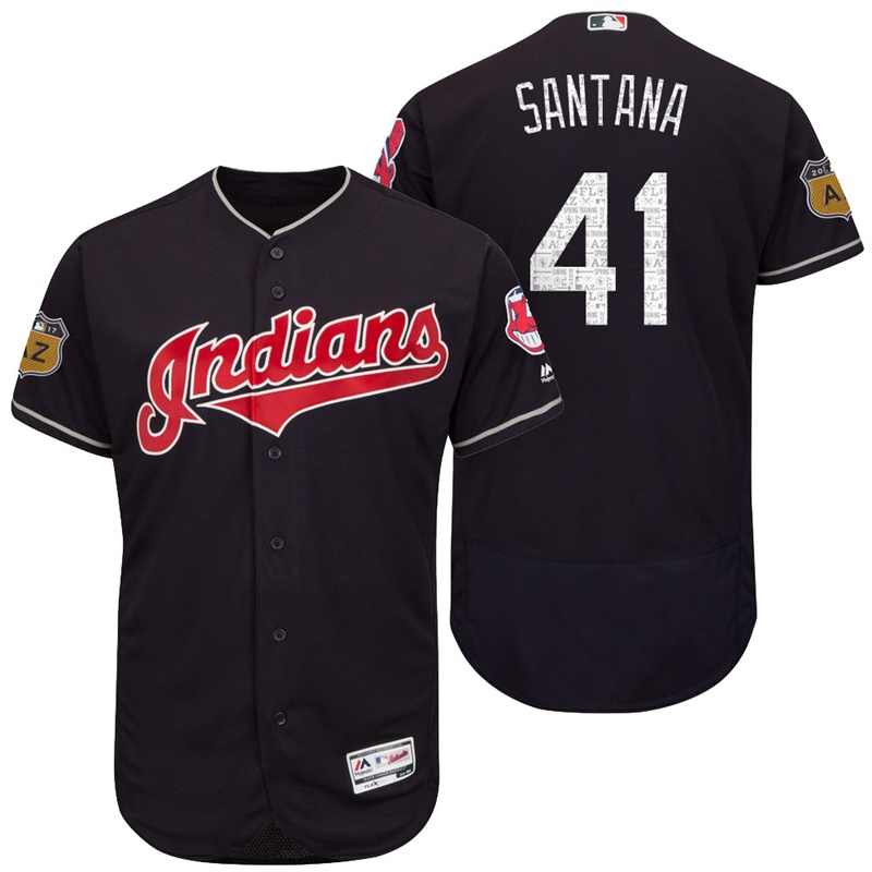 Cleveland Indians Carlos Santana #41 Navy 2017 Spring Training Cactus League Patch Authentic Collection Flex Base Jersey