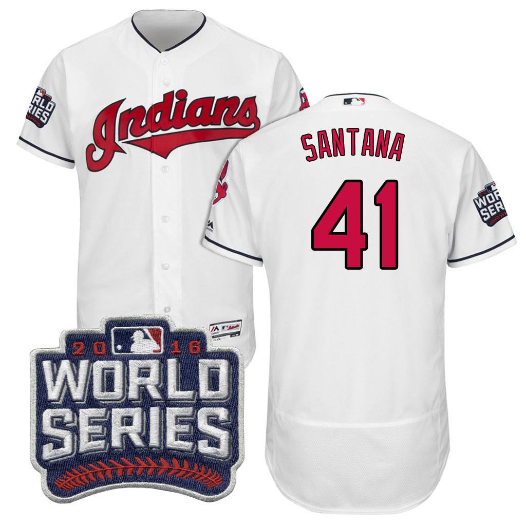 Cleveland Indians Carlos Santana #41 White 2016 World Series Bound Flex Base Jersey