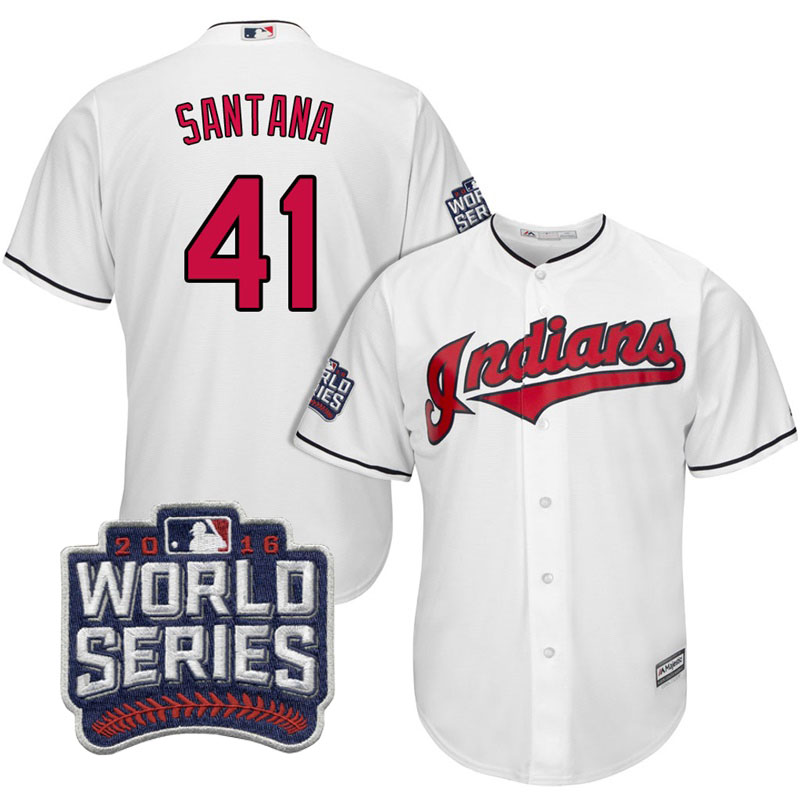 Cleveland Indians Carlos Santana #41 White 2016 World Series Bound Cool Base Jersey