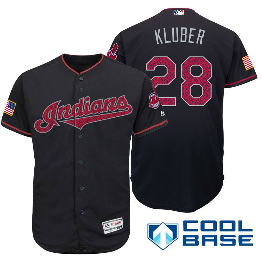 Cleveland Indians #28 Corey Kluber Navy Stars & Stripes 2016 Independence Day Cool Base Jersey