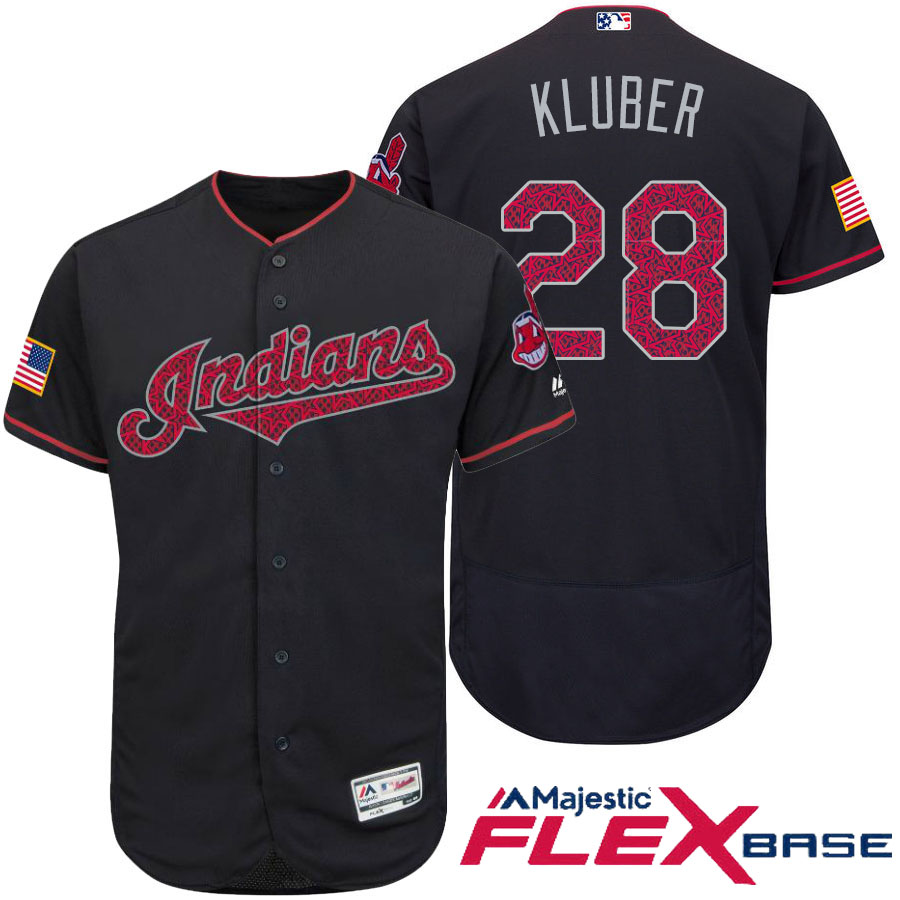 Cleveland Indians #28 Corey Kluber Navy Stars & Stripes 2016 Independence Day Flex Base Jersey