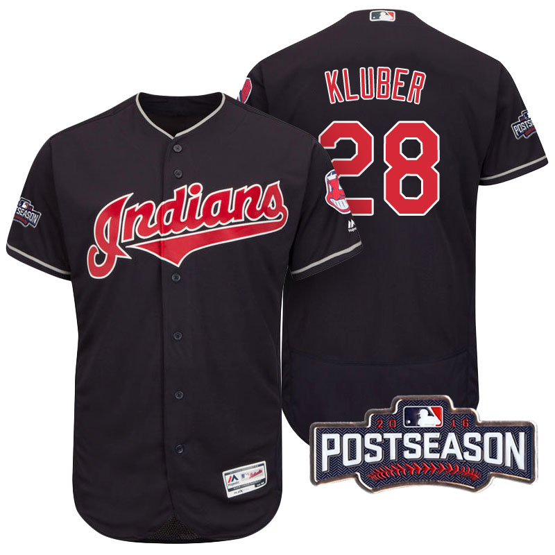 Cleveland Indians Corey Kluber #28 Navy 2016 Postseason Patch Flex Base Jersey