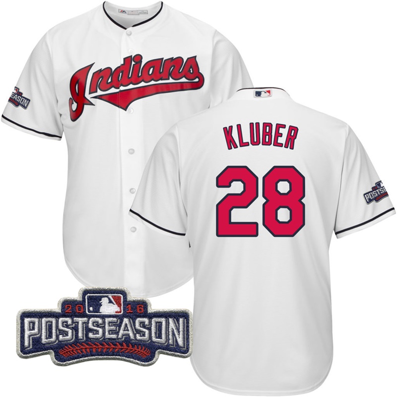 Cleveland Indians Corey Kluber #28 AL Central Division Champions White 2016 Postseason Patch Cool Base Jersey