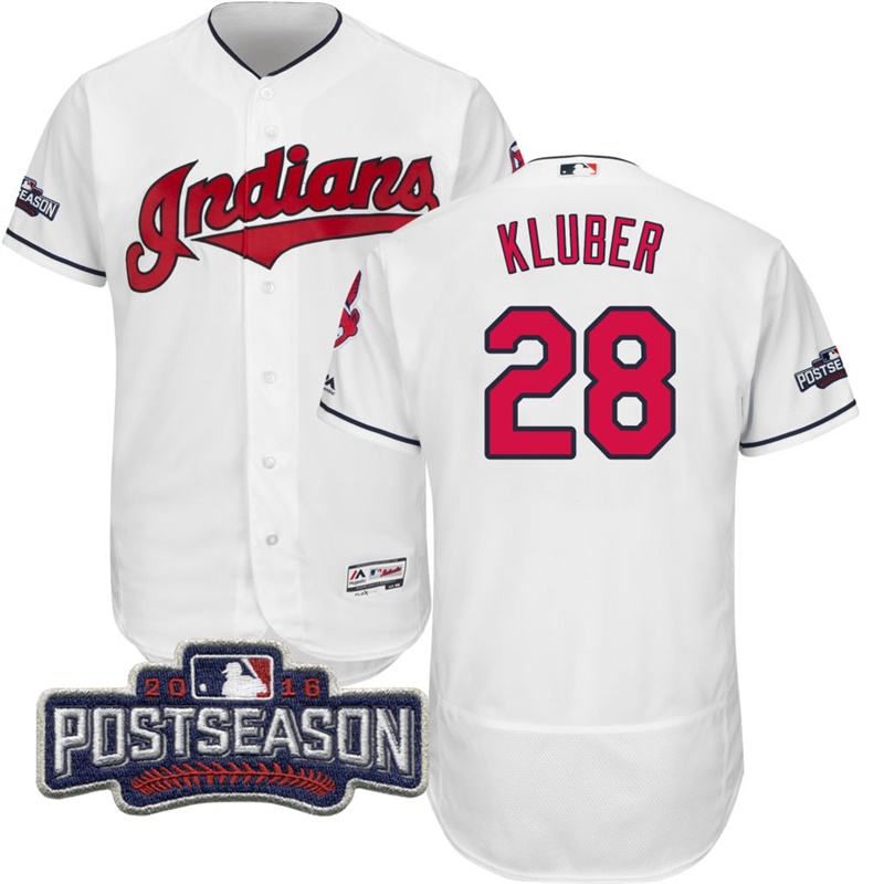 Cleveland Indians Corey Kluber #28 AL Central Champions White 2016 Postseason Patch Flex Base Jersey