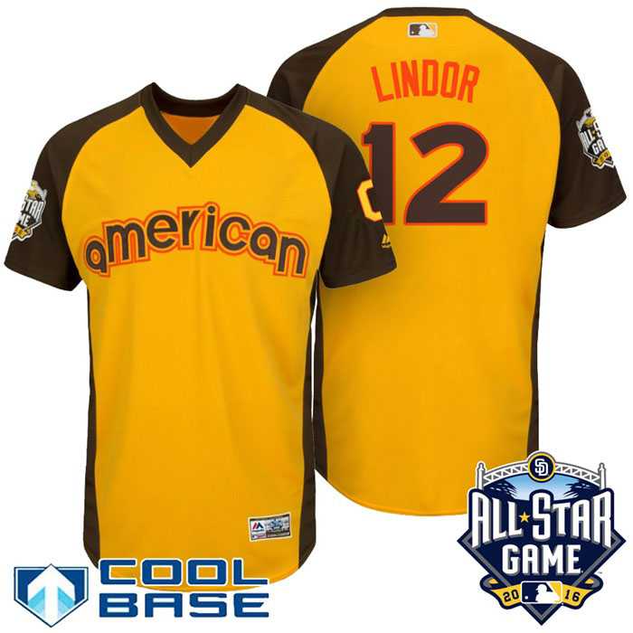 2016 MLB All-Star American Cleveland Indians Francisco Lindor #12 Yellow Home Run Derby Cool Base Jersey