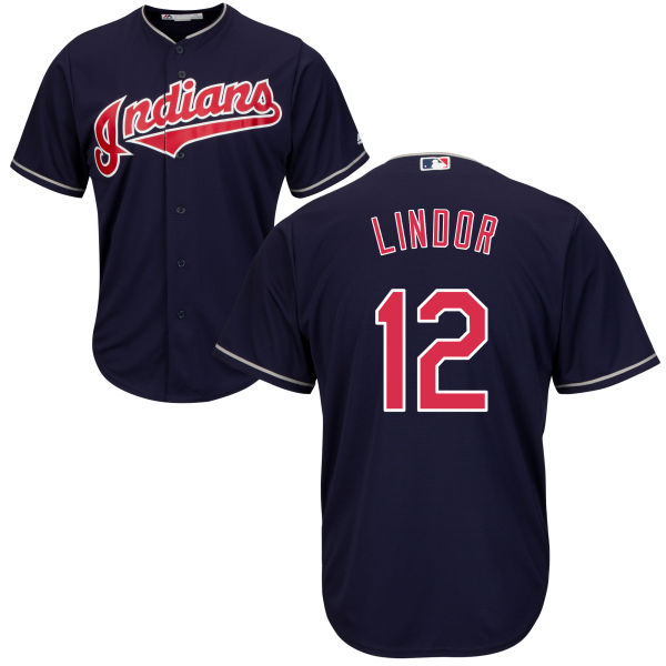 Francisco Lindor #12 Cleveland Indians Majestic Navy Official Cool Base Jersey