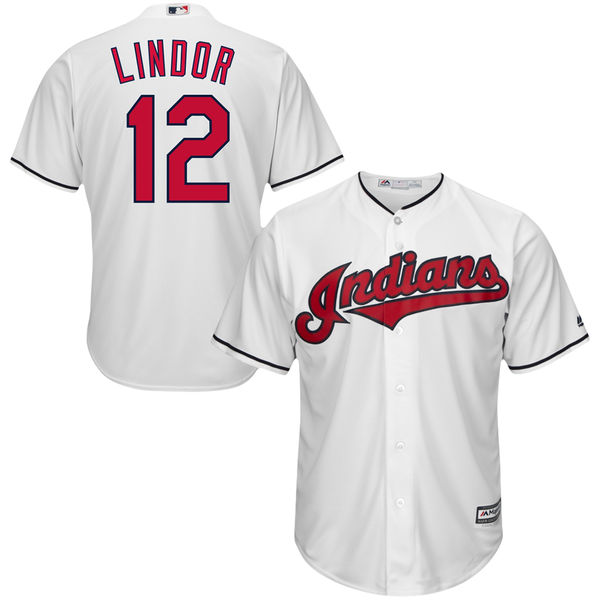 Francisco Lindor #12 Cleveland Indians Majestic White Official Cool Base Jersey