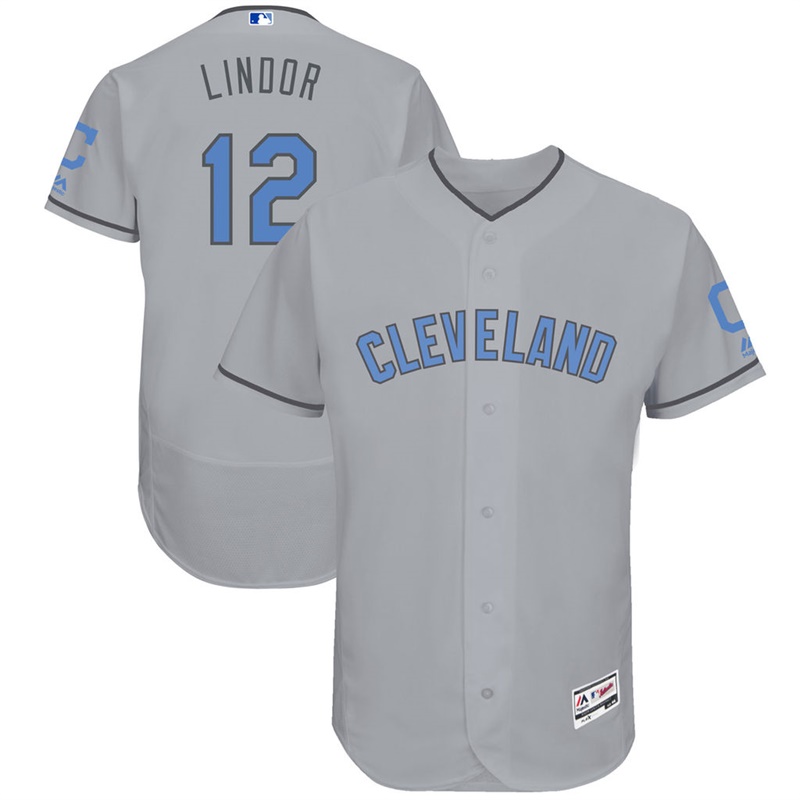 Francisco Lindor #12 Men Cleveland Indians 2017 Father's Day Gray Flex Base Jersey