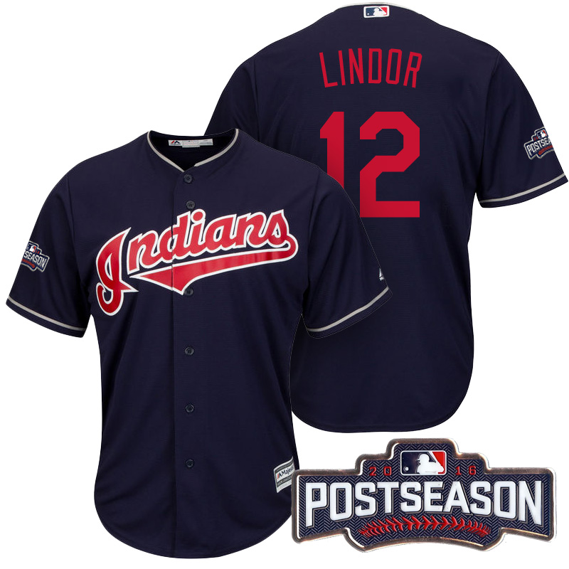 Cleveland Indians Francisco Lindor #12 AL Central Division Champions Navy 2016 Postseason Patch Cool Base Jersey