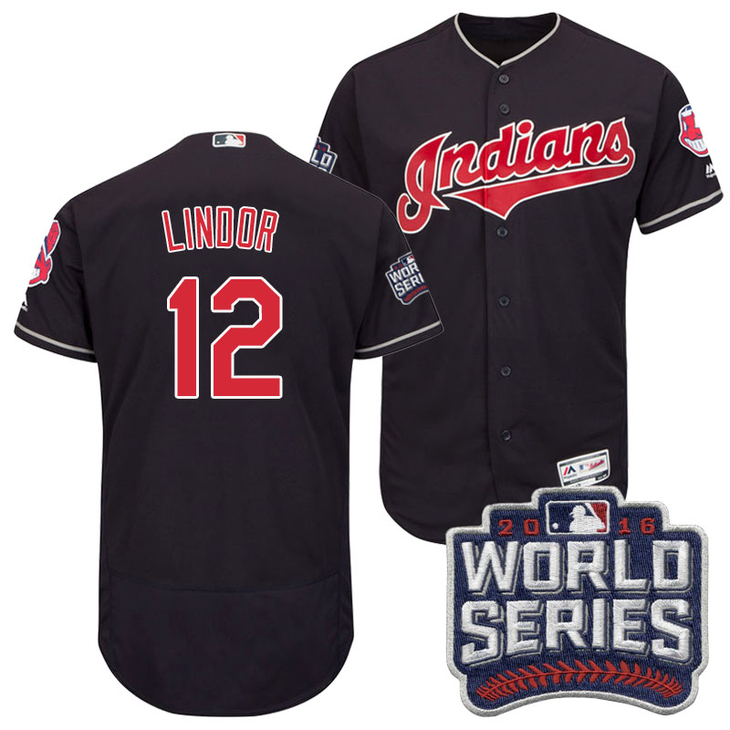 Cleveland Indians Francisco Lindor #12 Navy 2016 World Series Bound Flex Base Jersey