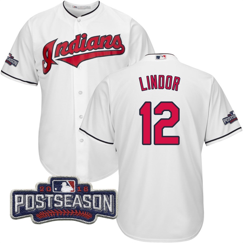 Cleveland Indians Francisco Lindor #12 AL Central Division Champions White 2016 Postseason Patch Cool Base Jersey