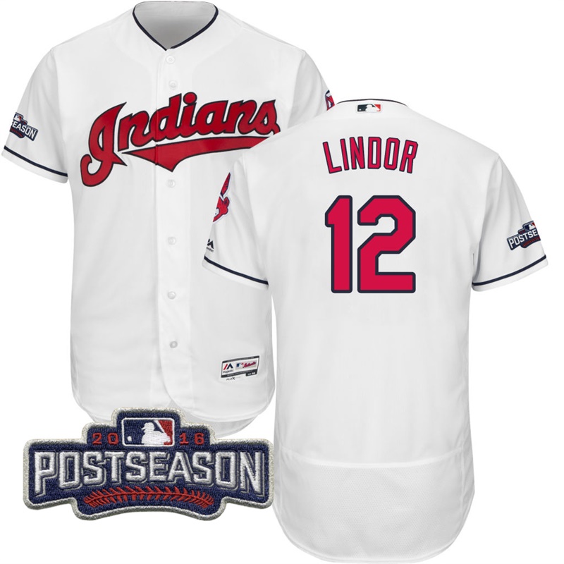 Cleveland Indians Francisco Lindor #12 AL Central Champions White 2016 Postseason Patch Flex Base Jersey