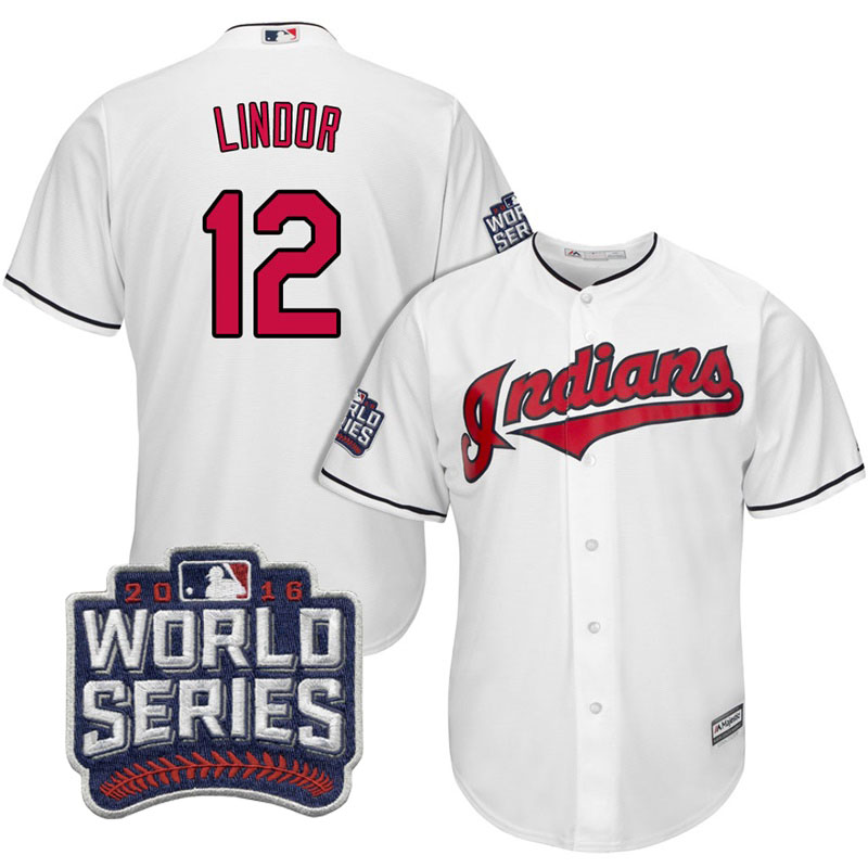 Cleveland Indians Francisco Lindor #12 White 2016 World Series Bound Cool Base Jersey