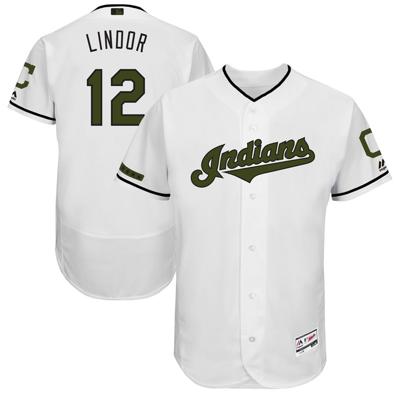 Francisco Lindor #12 Men Cleveland Indians 2017 Memorial Day White Flex Base Jersey